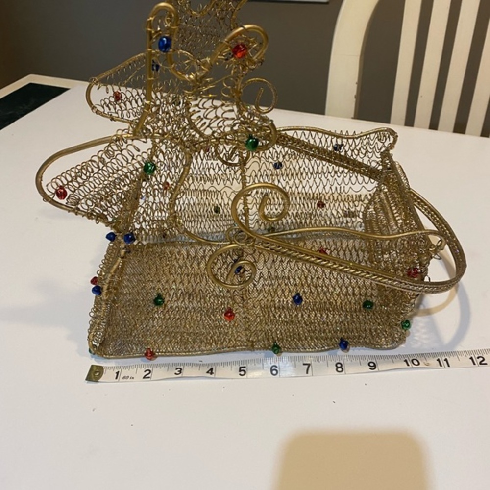 GOLD WIRE REINDEER BASKET WITH HANDLE NEW WITHOUT TAGS - Picture 2 of 10